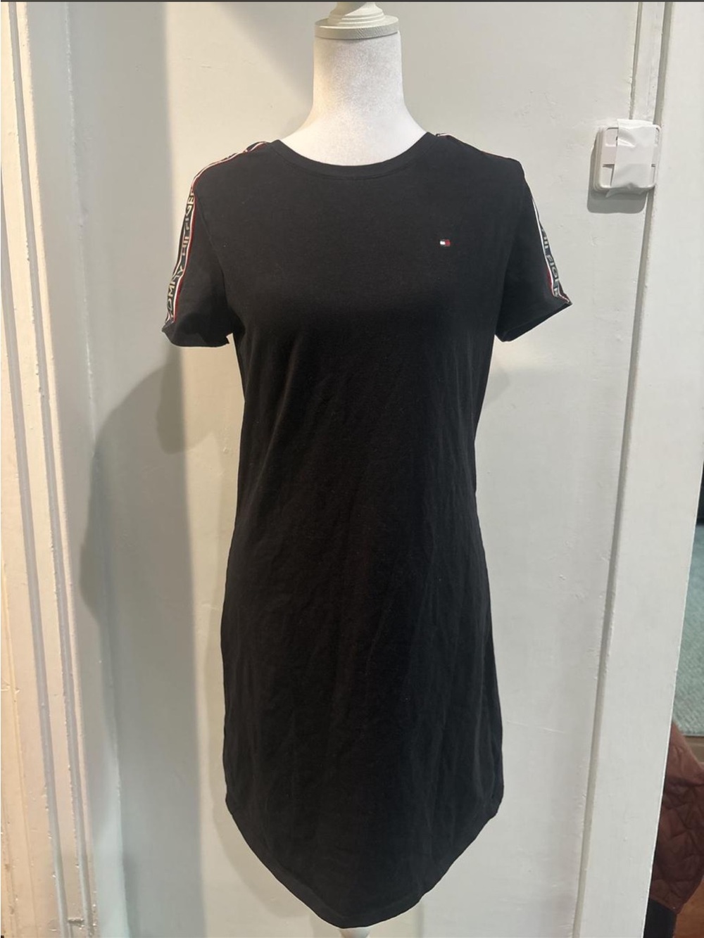 Tommy Hilfiger Black Tee Dress with Logo Shoulder Tape
